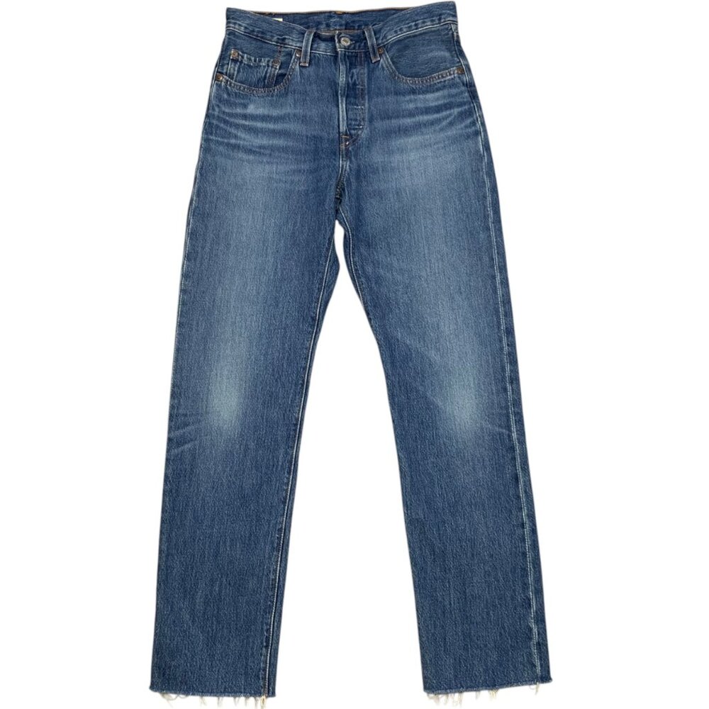 Levis Womens 501 Jeans 28 Blue Irregular Blue Raw Cuffs Mid Rise Straight Leg